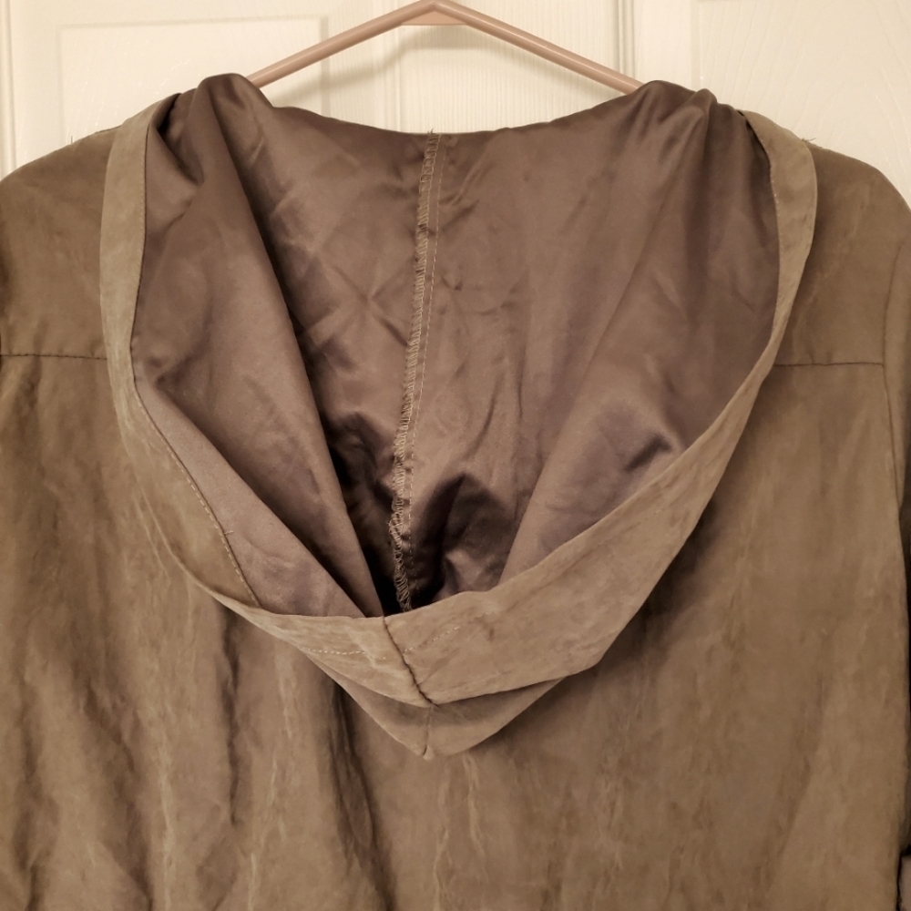 Revamped Outerwear Faux Suede Hooded Drawstring Utility Jacket Khaki Small - Picture 7 of 9